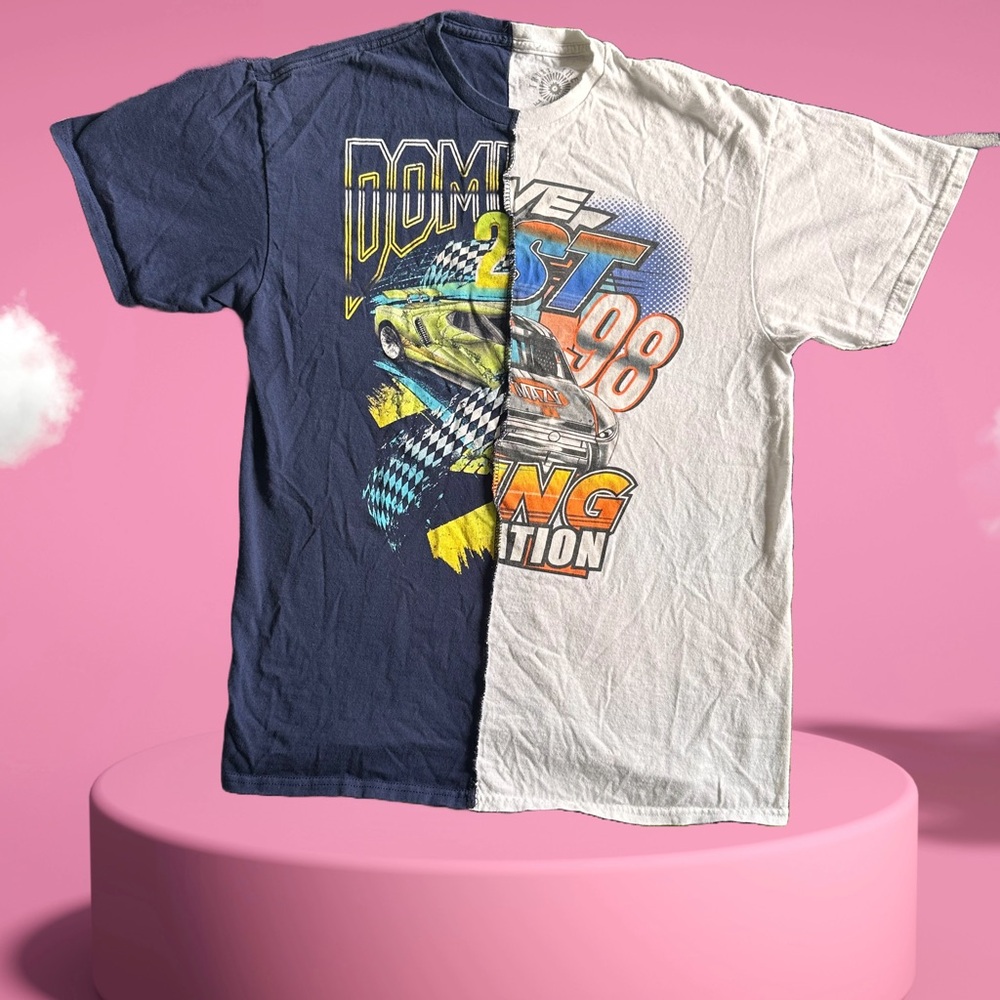 Split Tone Blue and White Racing Short Sleeve Tee